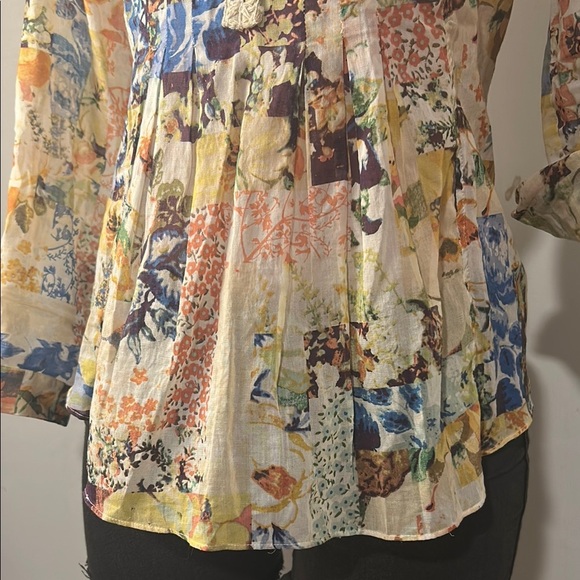 ANTHROPOLOGIE | Maeve Roll Tab Sleeve 100%Cotton Embroidered Top Blouse Sz 6 - Picture 8 of 16